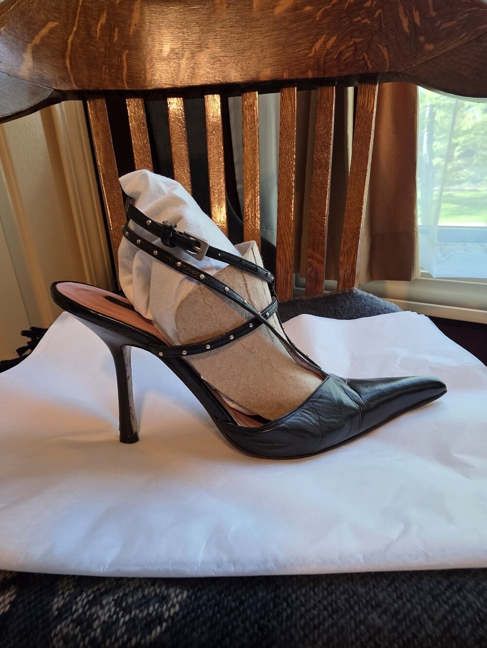 Rare - Pura Lopez Black Heels with Studded Embellishments